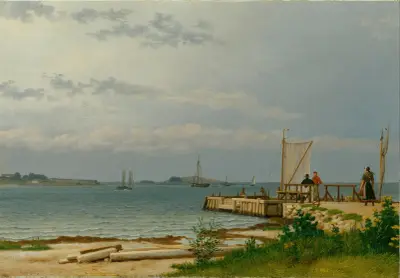 Vy mot Koster från bryggan vid Kallehave av Christoffer Wilhelm Eckersberg
