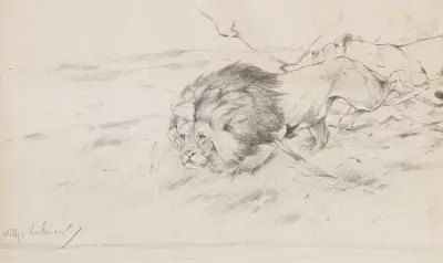 Lejonpar på spaning av Wilhelm Kuhnert