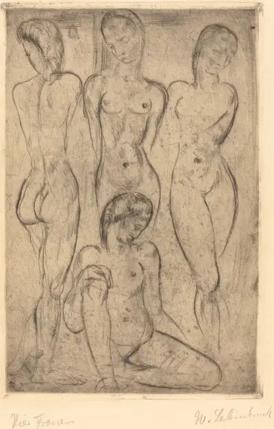 Four Women; Three Standing, One Sitting (VierFrauen; drei stehend, eine sitzend) av Wilhelm Lehmbruck