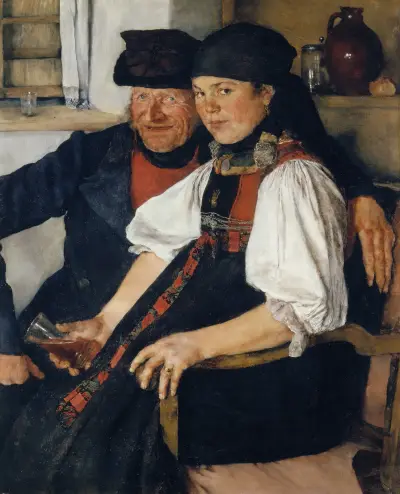 Elderly Farmer and Young Girl av Wilhelm Leibl