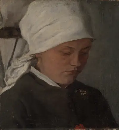 Peasant Girl with a White Headcloth av Wilhelm Leibl