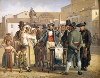 A Charlatan Selling Blacking in the Piazza Barberini in Rome av Wilhelm Marstrand