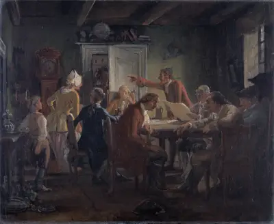 Collegium Politicum. From Ludvig Holberg’s The Political Tinker, Act I, Scene 2. av Wilhelm Marstrand