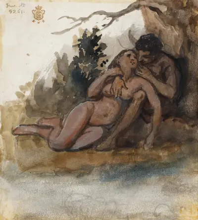 Ein nacktes Paar bei einem Baum von Wilhelm Marstrand