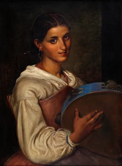 Italienisches Mädchen mit blauem Tamburin von Wilhelm Marstrand