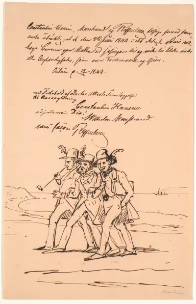 Marstrand, Constantin Hansen und Raffenberg auf Wanderung von Wilhelm Marstrand