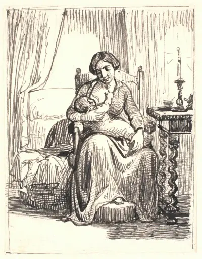Mutter mit stillendem Kind, rechts ein brennendes Licht von Wilhelm Marstrand