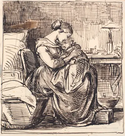 Mutter mit schlafendem Kind auf dem Schoß im Schlafzimmer, 1810 von Wilhelm Marstrand