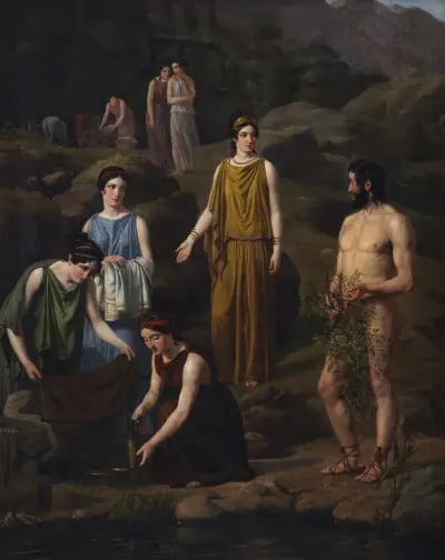 Nausikaa bringer den skibbrudne Odysseus klæder av Wilhelm Marstrand