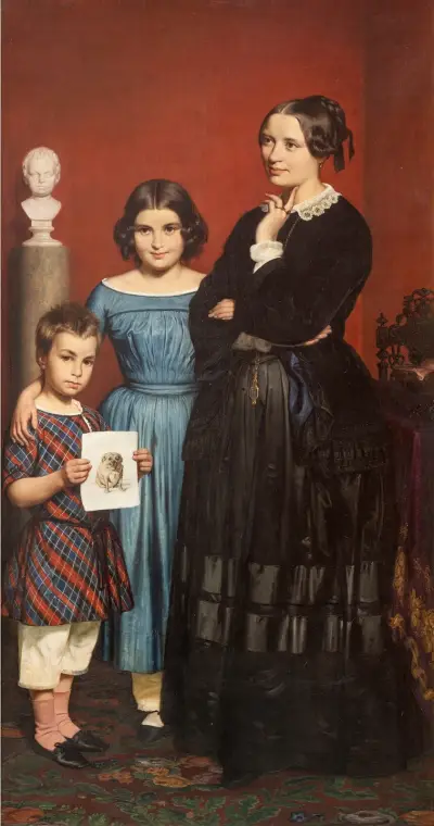 Portrait of Frederikke Vilhelmine Hage with Children av Wilhelm Marstrand
