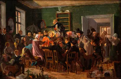 Scene from an auction av Wilhelm Marstrand