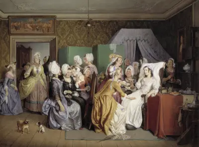 Scene from Ludwig Holberg’s The Lying-in Room av Wilhelm Marstrand