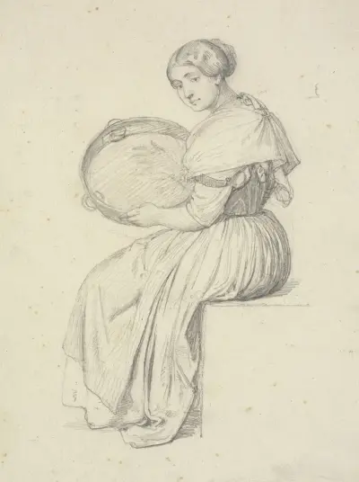 Sitzende Frau mit Tamburin von Wilhelm Marstrand