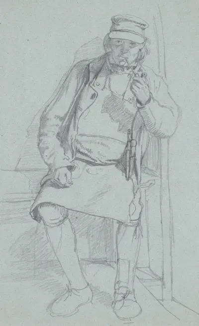 Sitzender schwedischer Bauer mit Schoßfell von Wilhelm Marstrand