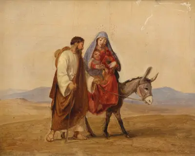 The Holy Family on the run. Sketch av Wilhelm Marstrand