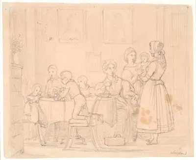 Entwurf zum Waagepetersen-Familienbild von Wilhelm Marstrand