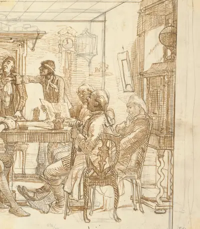 Ausschnitt aus „Collegium politicum“ (Den politiske kandestøber) von Wilhelm Marstrand