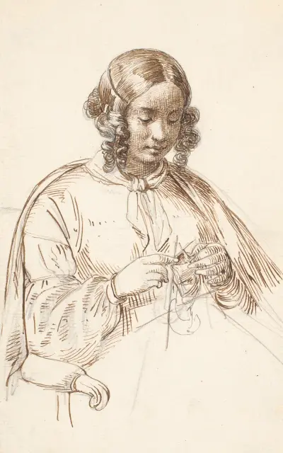 Ung stickande kvinna, halvfigur av Wilhelm Marstrand
