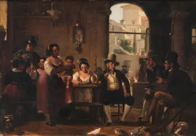 Wilhelm Marstrand From a Roman Osteria. Pipe-Smoking Hunters and Italian Women av Wilhelm Marstrand