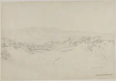 Utsikt från Serpentara mot Olevano och Volskerbergen av Johann Wilhelm Schirmer