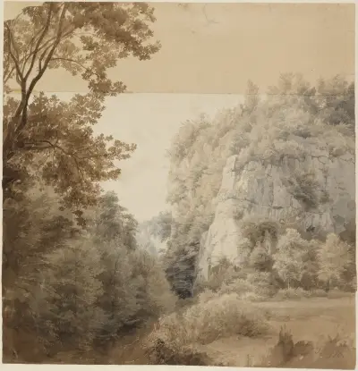 Rabenstein i Neandertal vid Düsseldorf av Johann Wilhelm Schirmer