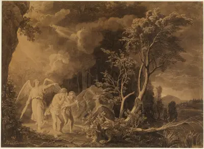 Utvisningen ur paradiset (1 Mosebok 3:23-24) av Johann Wilhelm Schirmer