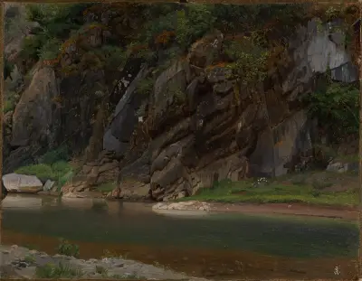 Flod med klippig strand av Johann Wilhelm Schirmer
