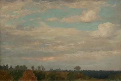 Moln över höstskog av Johann Wilhelm Schirmer