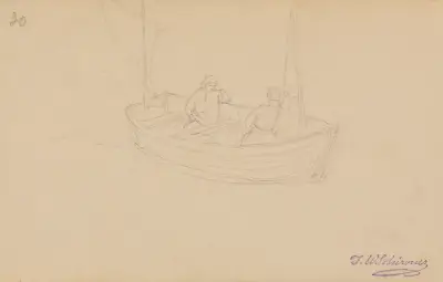 Två män i en eka, blad 30 av Johann Wilhelm Schirmer