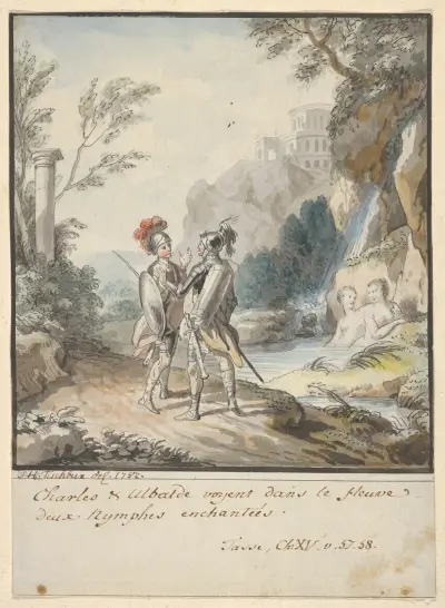 Carlo and Ubaldo Resisting the Enchantments of Armida’s Nymphs av Johann Heinrich Wilhelm Tischbein