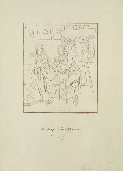‘Einer den anderen gemalt.’ Der Künstler mit seinem Bruder Heinrich Jacob Tischbein im Atelier av Johann Heinrich Wilhelm Tischbein
