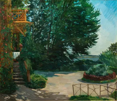Trädgård vid en villa vid Starnberger See av Wilhelm Trübner