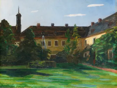 Gården vid Stift Neuburg med springbrunn II av Wilhelm Trübner