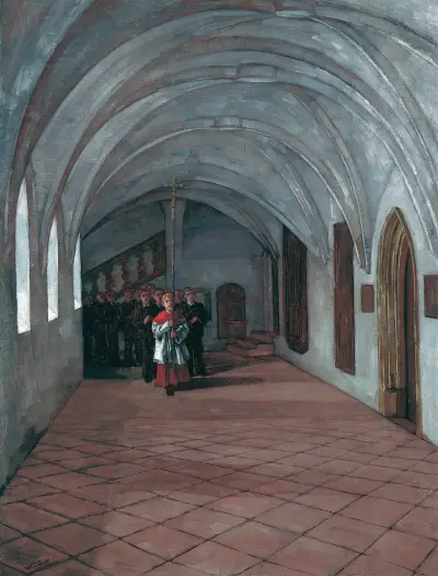 Prozession im Kreuzgang in Seeon av Wilhelm Trübner