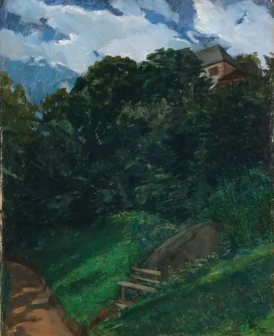 Schlosspark Lichtenberg mit Bank (Odenwald) von Wilhelm Trübner