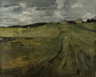 Stubble Field with Ascending Path near Wessling av Wilhelm Trübner