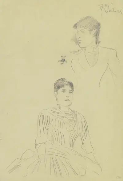 Studienblatt; Bildnis der Comtesse G., und eine Wiederholung ihrer Mundpartie av Wilhelm Trübner