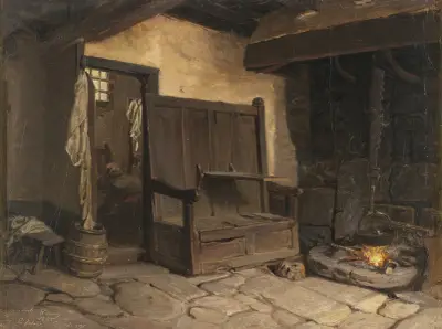 A Cottage Interior. Study av Josef Wilhelm Wallander