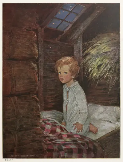 Against this he laid his ear, and then he heard the voice quite distinctly av Jessie Willcox Smith