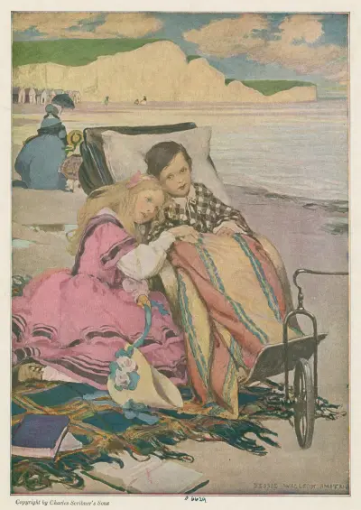 Paul Dombey and Florence on the beach at Brighton. av Jessie Willcox Smith