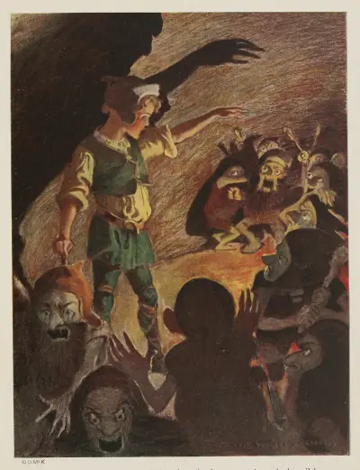 The goblins fell back a little when he began, and made horrible grimaces all through the rhyme von Jessie Willcox Smith