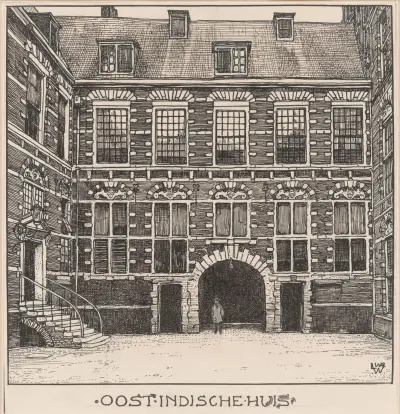 Innergården till Ostindiska huset vid Oude Hoogstraat i Amsterdam av Willem Wenckebach