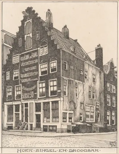 Det spanska huset på hörnet Singel och Droogbak i Amsterdam av Willem Wenckebach