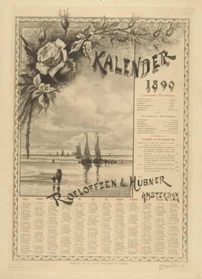 Kalenderblad för år 1890 av Willem Wenckebach