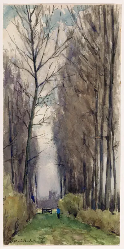 Laan met hoge bomen av Willem Wenckebach