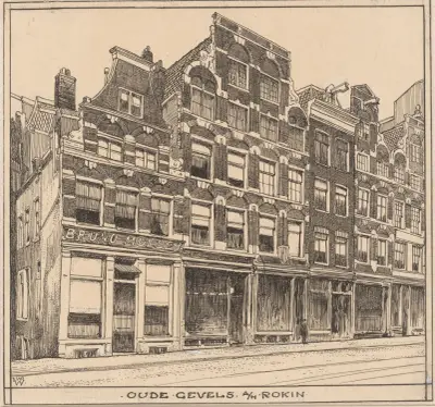 Oude gevels aan het Rokin te Amsterdam av Willem Wenckebach