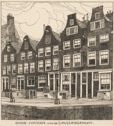 Gamla hus vid Looiersgracht i Amsterdam av Willem Wenckebach