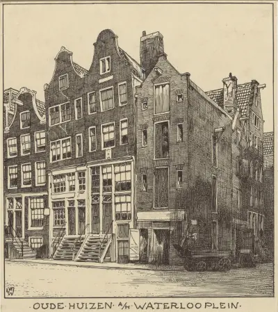 Gamla hus vid Waterlooplein i Amsterdam av Willem Wenckebach