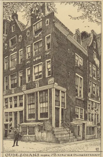 Hörnet Oude Schans / 1:a Batavier Dwarsstraat i Amsterdam av Willem Wenckebach