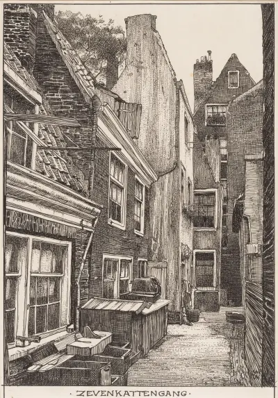 Zevenkattengang bij de Goudsbloemgracht (thans Willemstraat) te Amsterdam av Willem Wenckebach